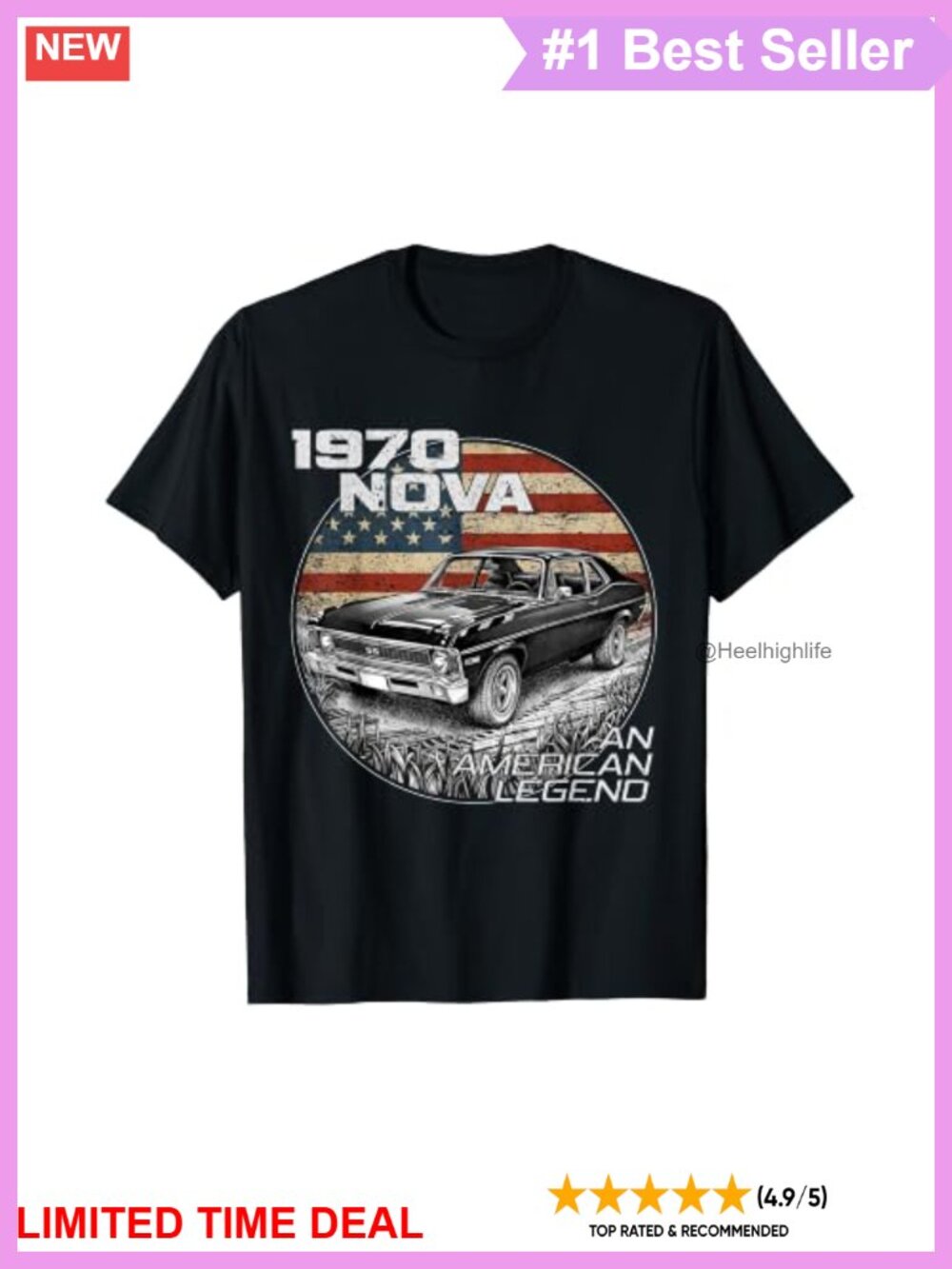 Retro 1970 Nova Muscle Car American Flag T-Shirt Cotton Short Sleeve Tee